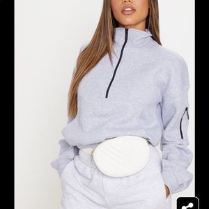 Grey Oversized Zip Front Sweater